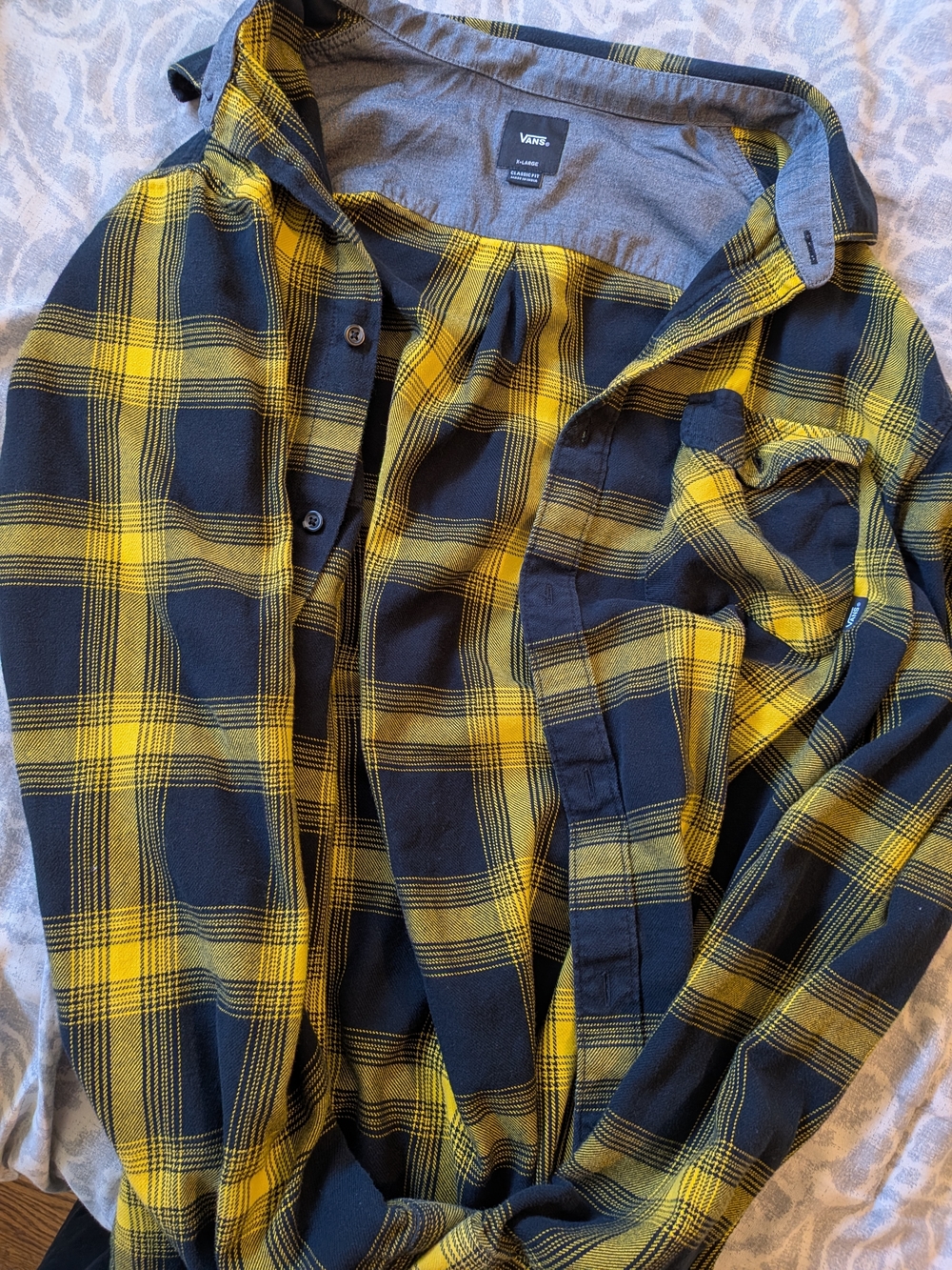 Vans Yellow and Black Plaid Button-Up Shirt